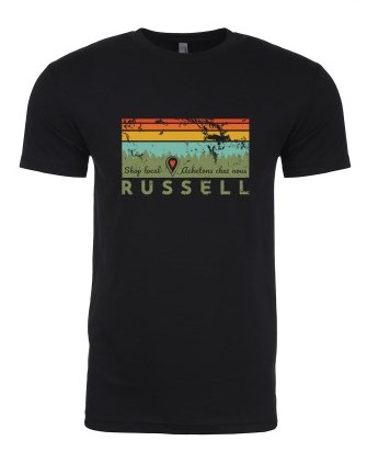 Short Sleeve black t-shirt with Russell written on it