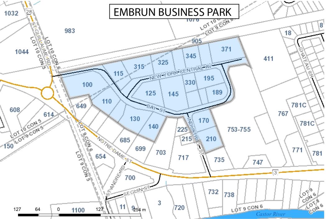 Map showing the CIP area of the Embrun Business Park