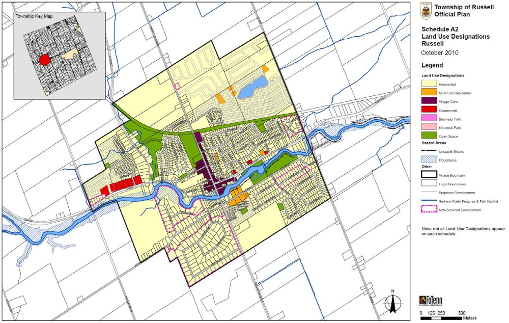 Map of Township of Russell with land use areas identified by colour