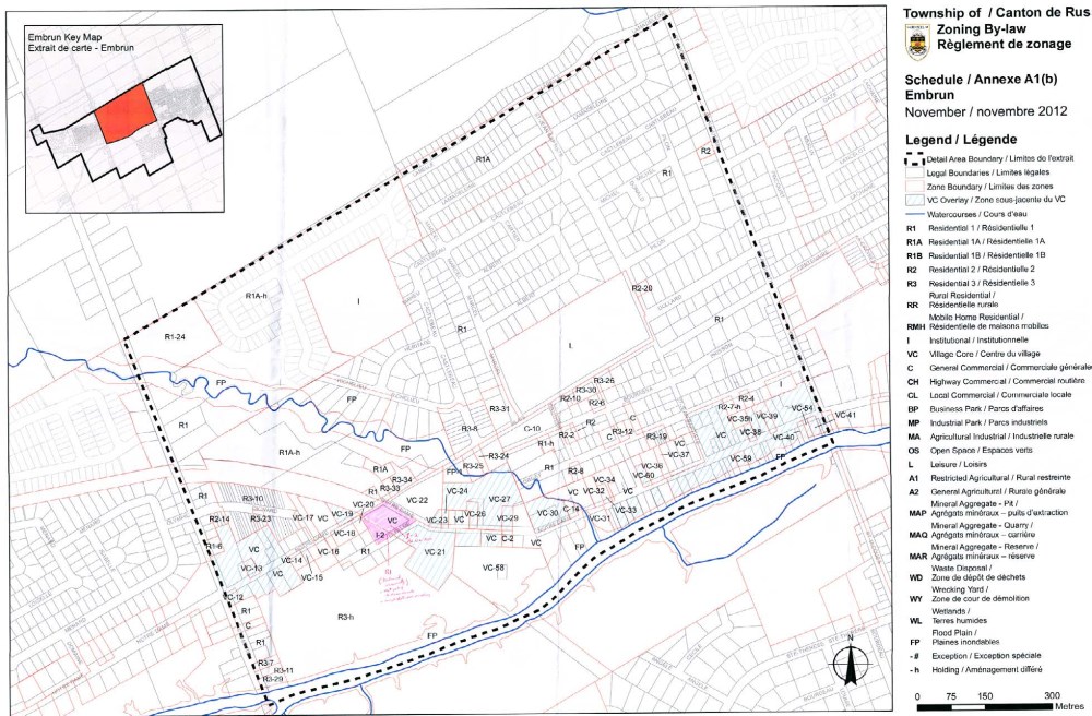 Carte du canton de Russell avec les zones d'utilisation des terres identifiées par une couleur