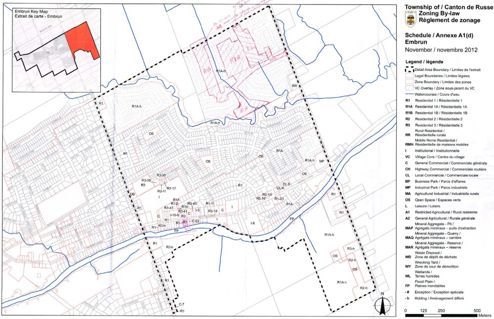 Map of Township of Russell with land use areas identified by colour