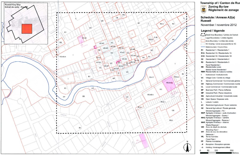 Map of Township of Russell with land use areas identified by colour