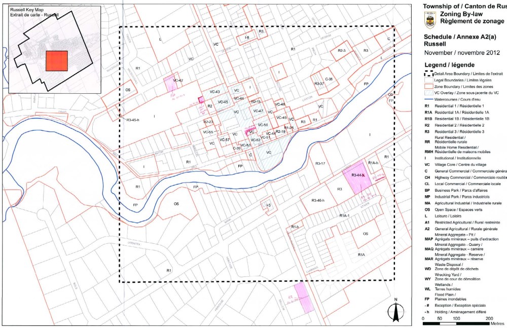 Map of Township of Russell with land use areas identified by colour