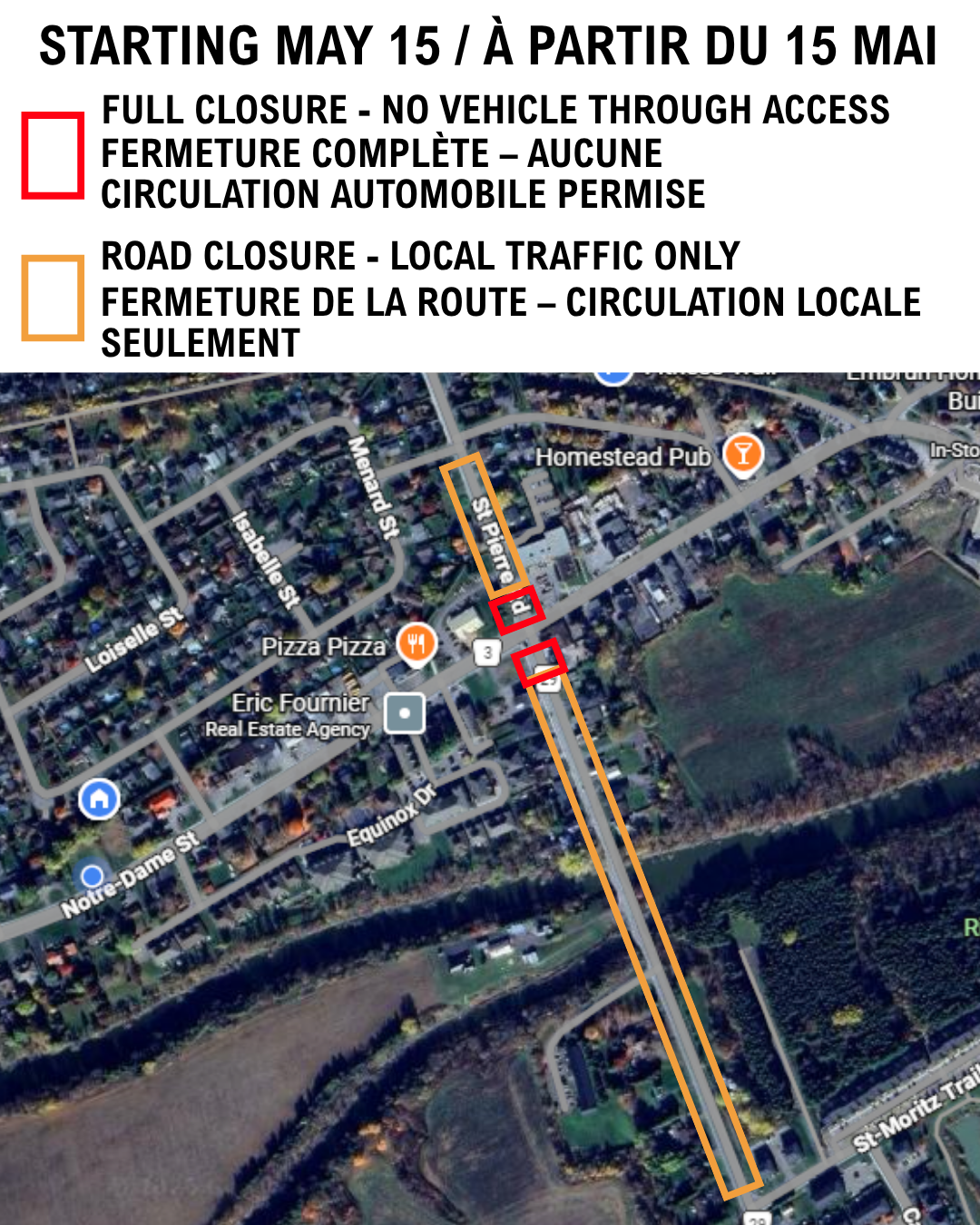 Partial road closure map