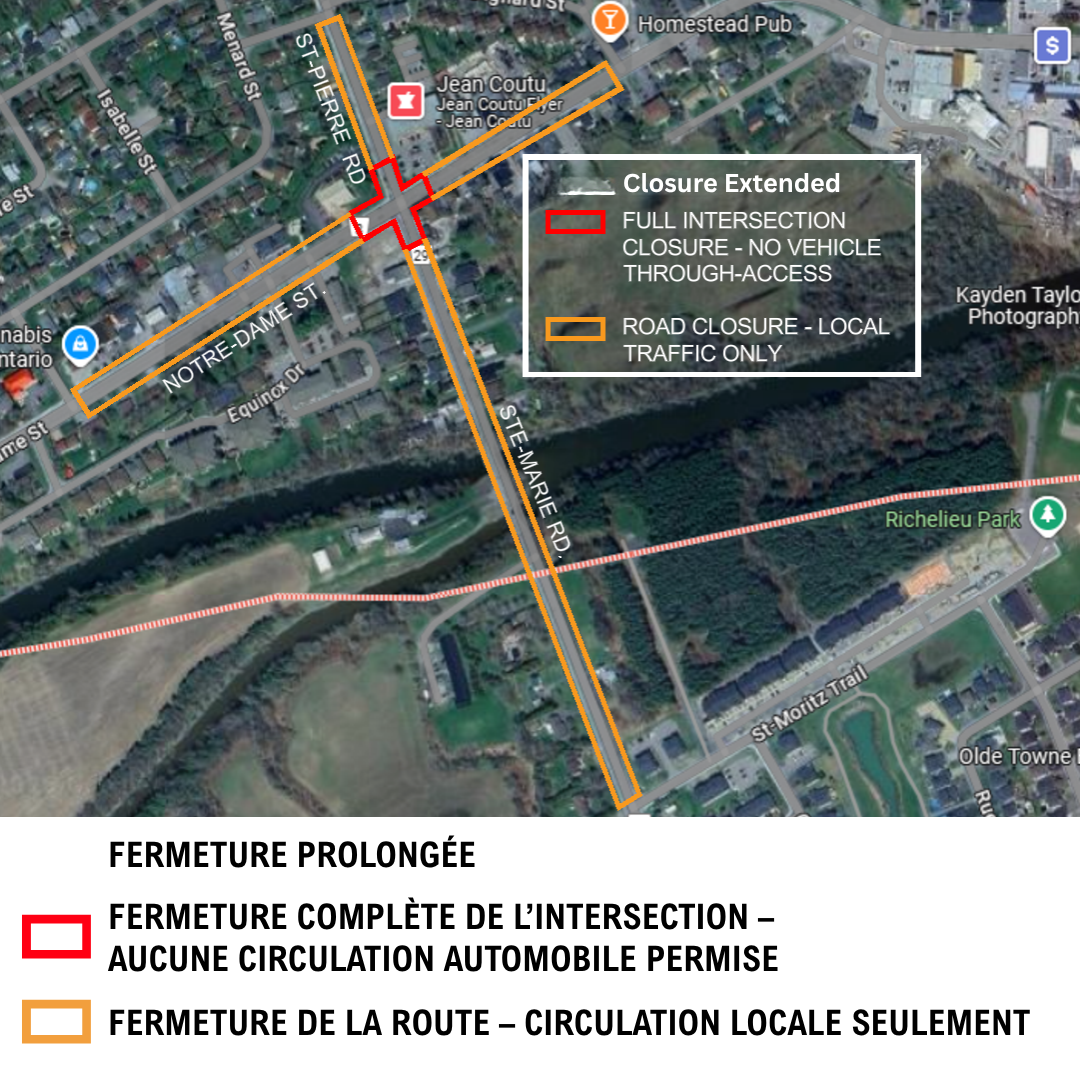 Carte démontrant les fermetures de routes