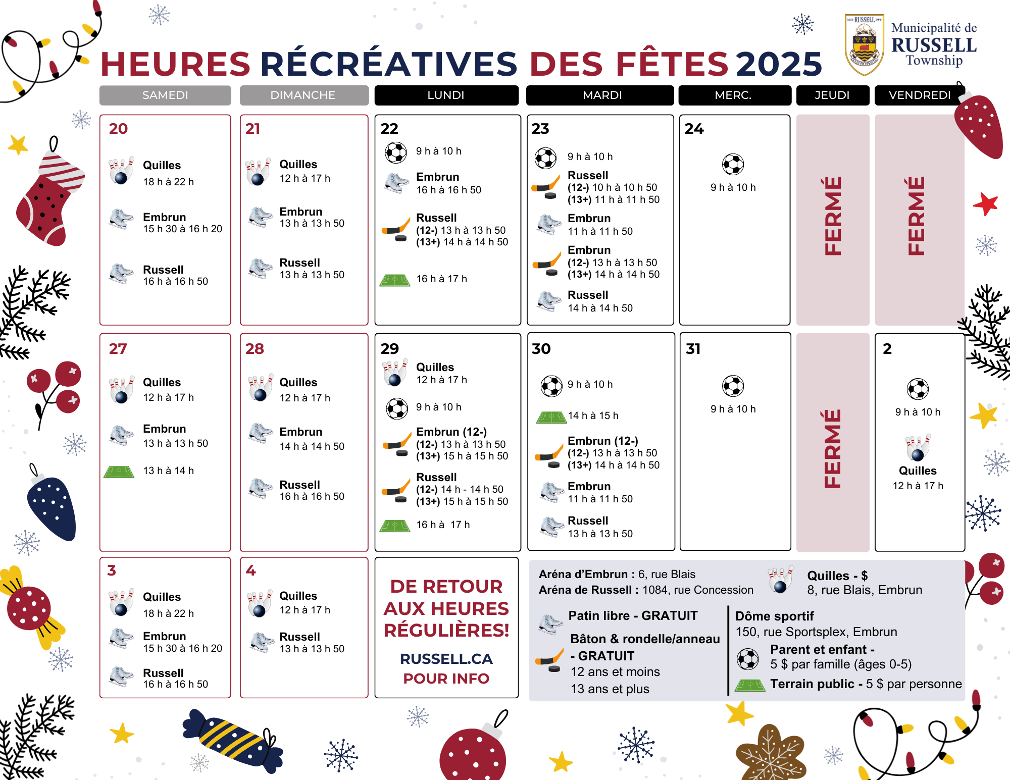 Calendrier récréatif Calendrier récréatif