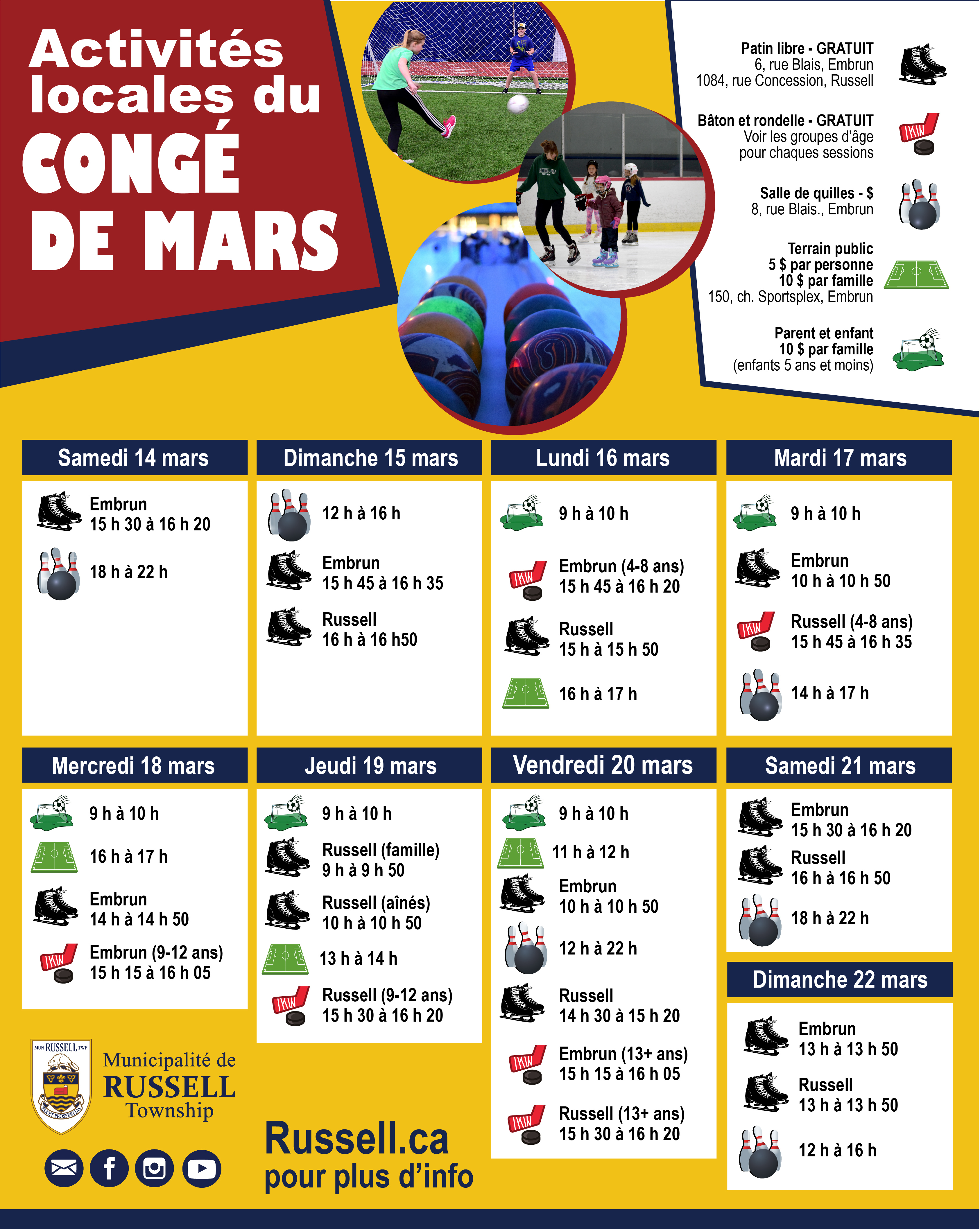 Horaire du congé de mars