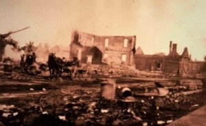 Burned walls of the Stephensen House and Registry Office after the fire