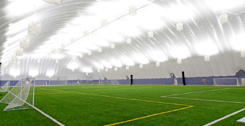 Indoor turf with soccer net