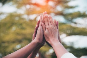 Group of people high-fiving