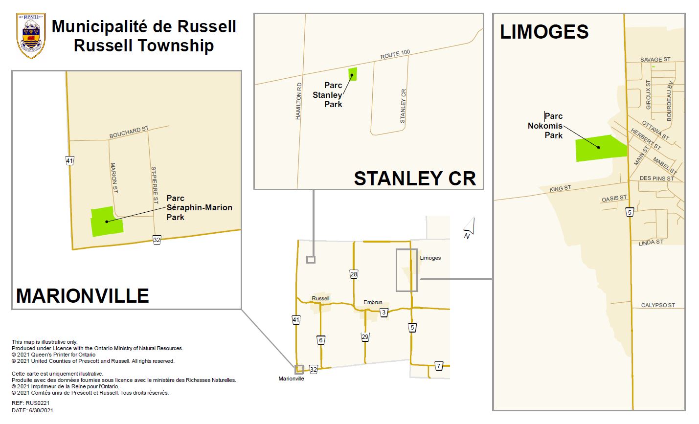 Maps of Parks in Marionville, Limoges, and Stanley Crescent