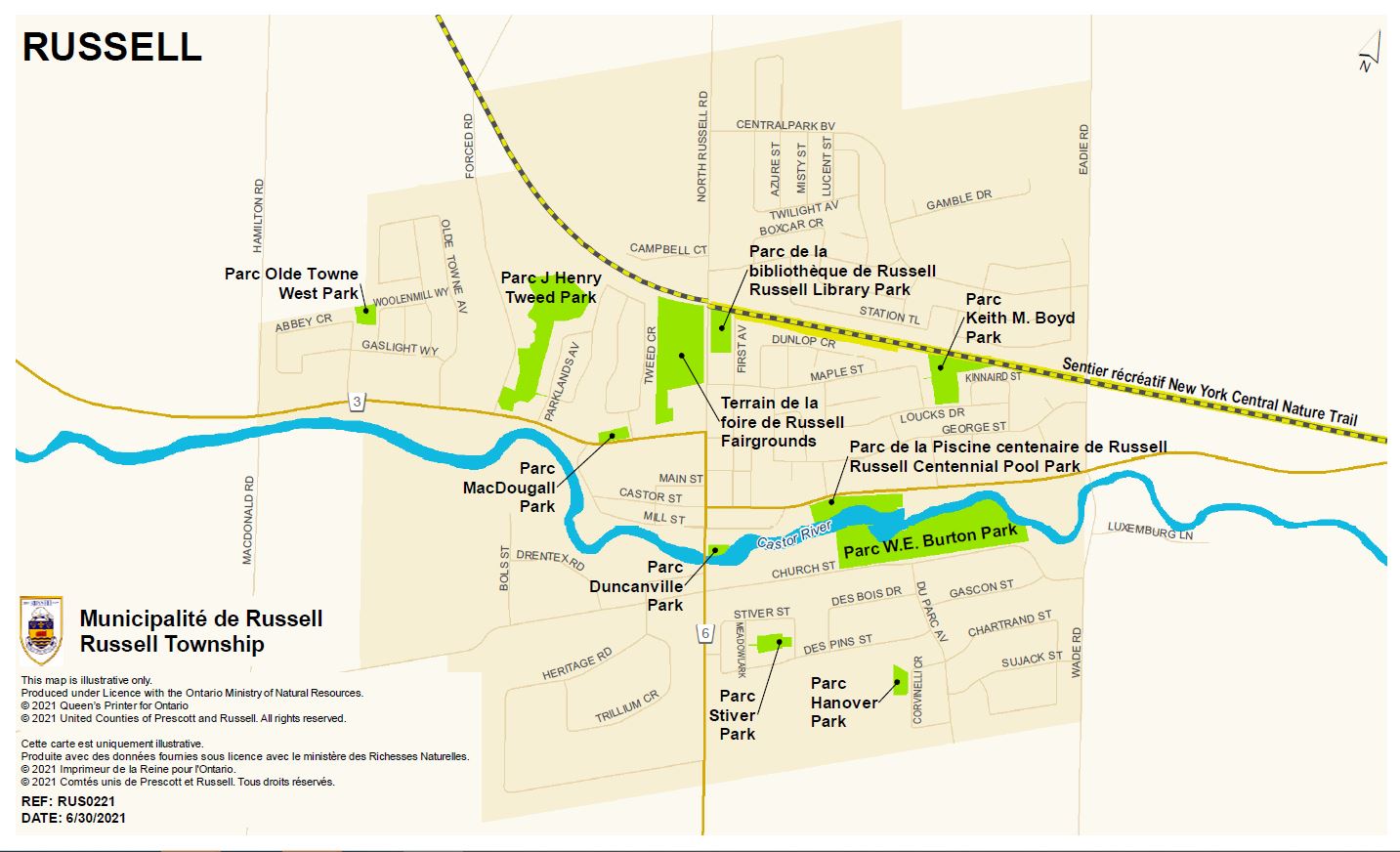 Cartes des parcs à Russell