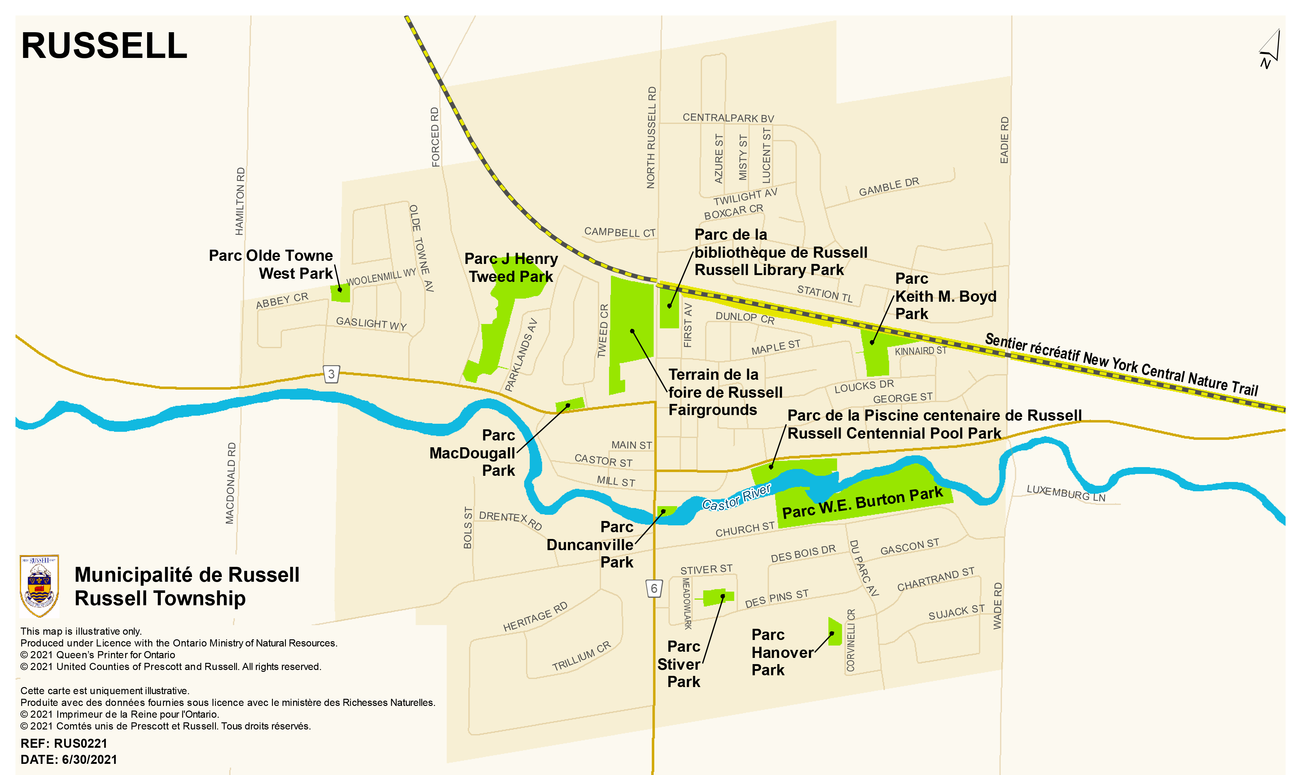 Cartes des parcs à Russell