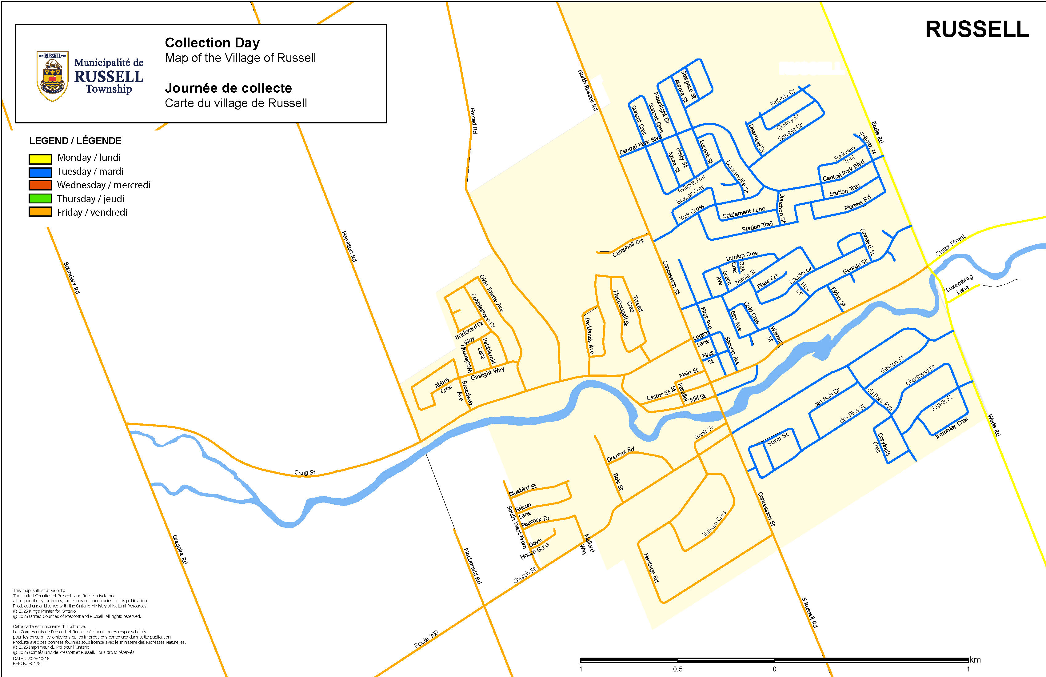 Carte de collecte des ordures à Russell
